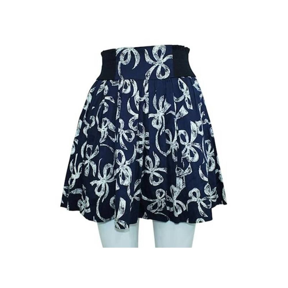 Jill by Jill Stuart Navy Ribbon Printed High Waist Full Mini Skirt Size Medium M